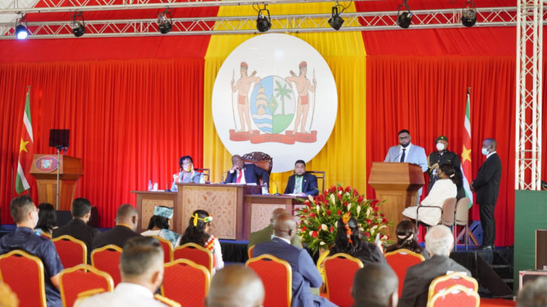 Guyana’s President addresses Suriname’s National Assembly