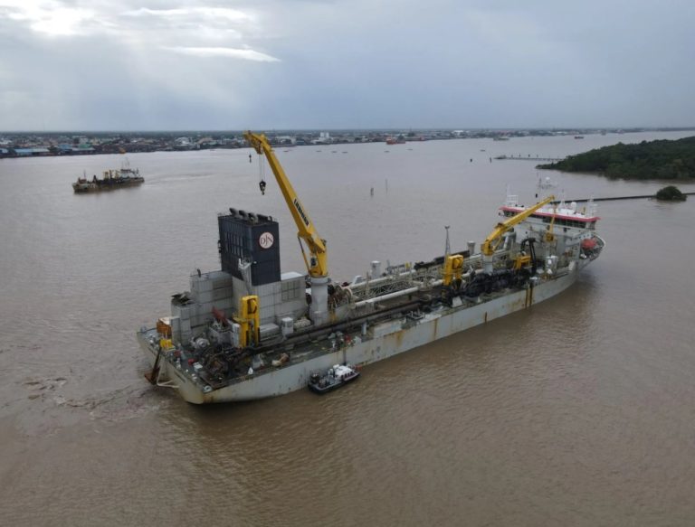 Dredging activities for new port facility in Guyana ramping up with addition of massive vessel