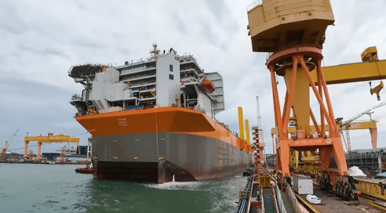 Hull for Guyana’s Jaguar FPSO arrives at Singapore yard